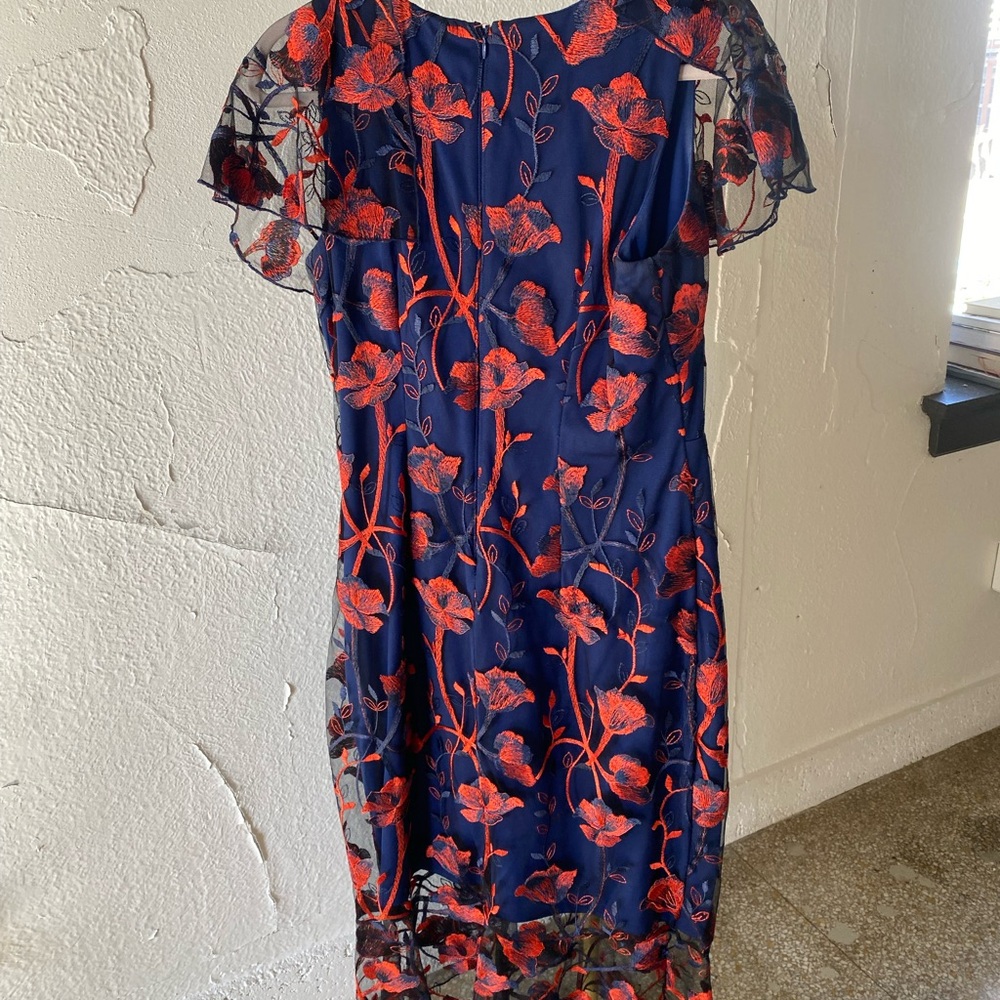 Elegant Floral Embroidered Dress - Blue and Red